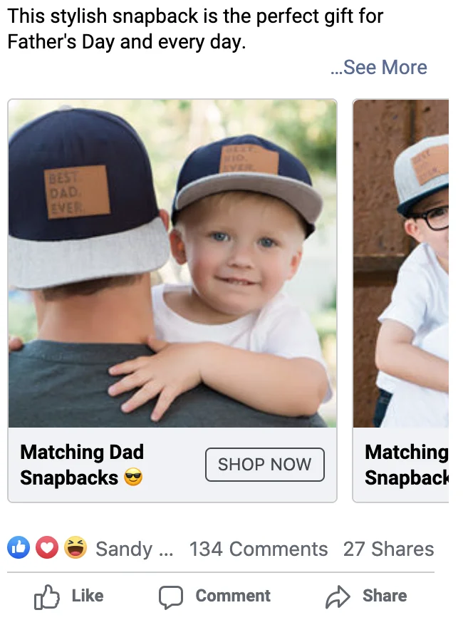 Winning carousel Facebook ad — children's clothing brand