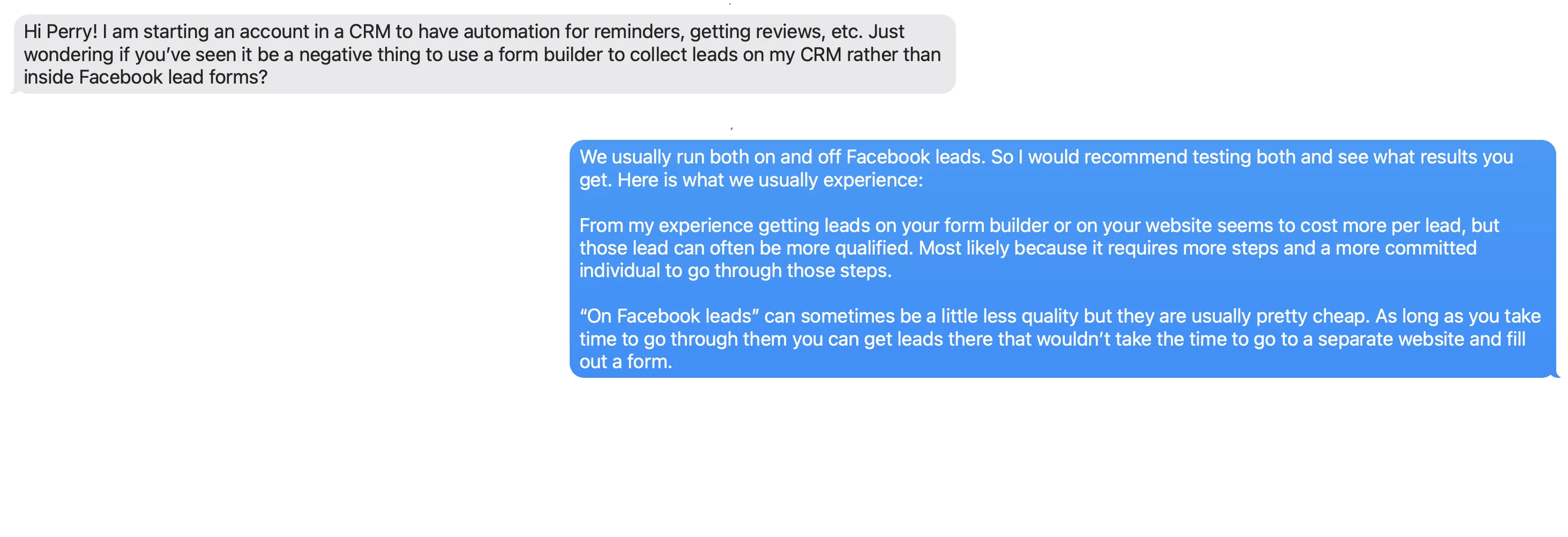 Conversation about ad testing between Black Bear Advertising and dance studio client