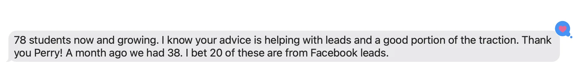 Text from dance studio owner as she realizes the ads are working