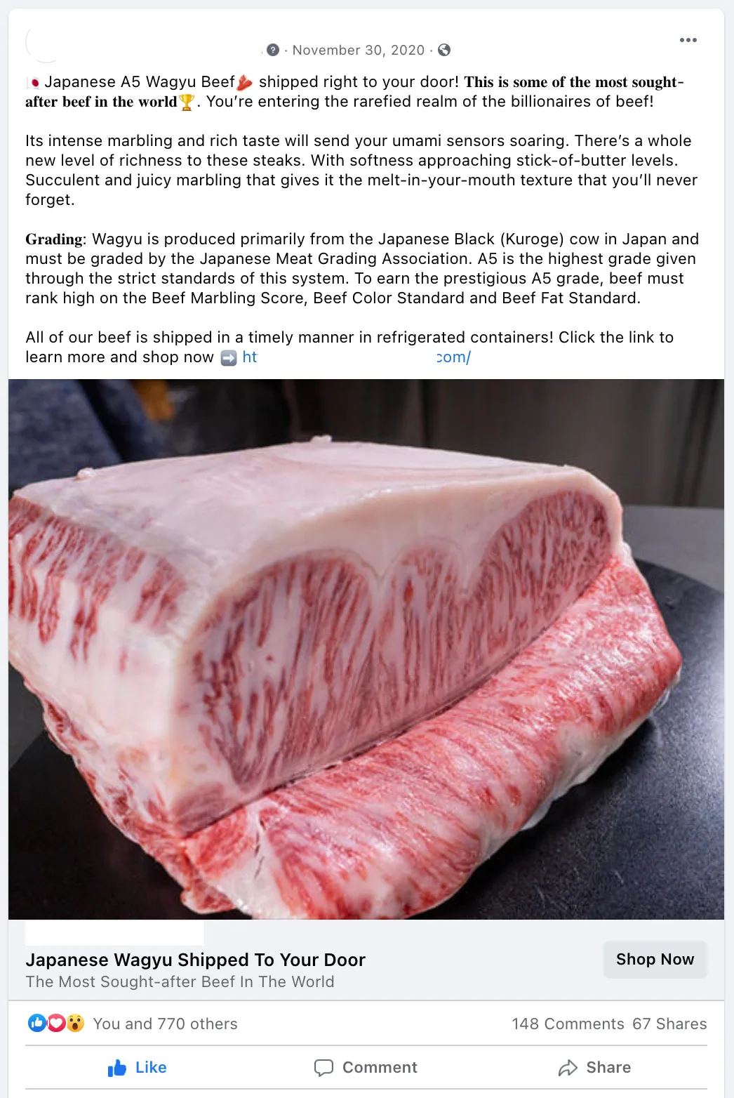 Best performing Facebook ad example 3 — ecommerce meat business